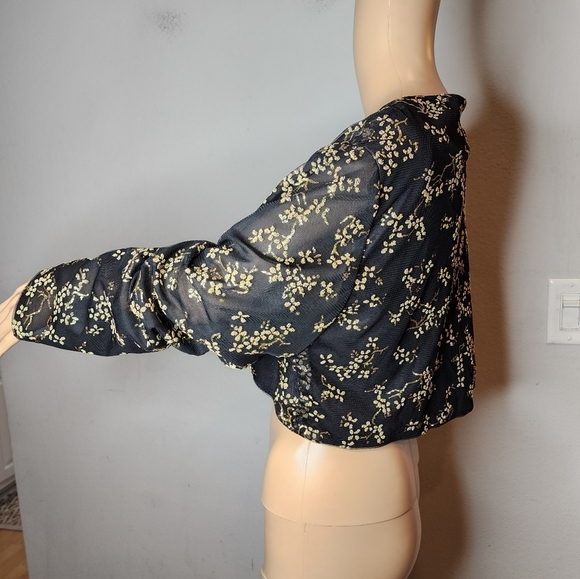 Alyssa Metallic Gold Black Mesh Shrug Jacket Open Front Crop Long Sleeve XXL - Picture 7 of 15